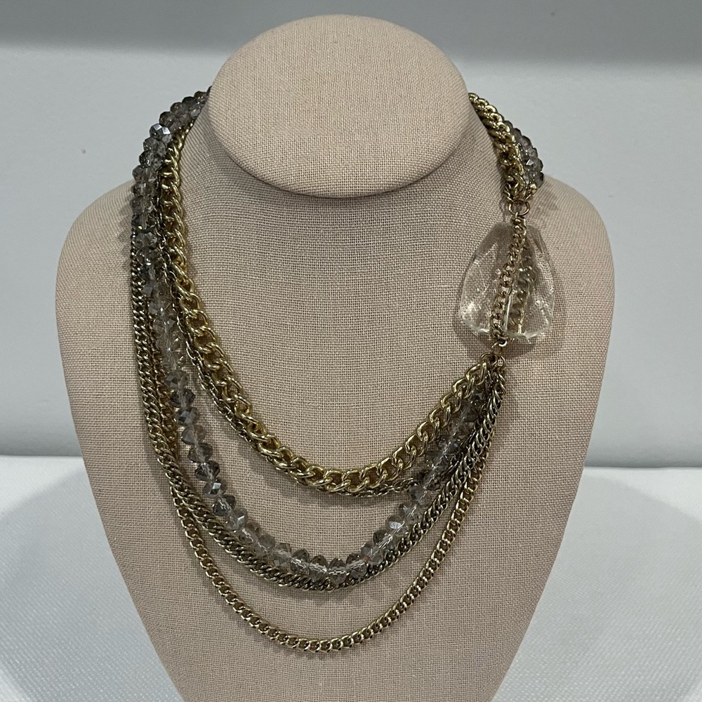 Multi Chain and Crystal Fashion Necklace